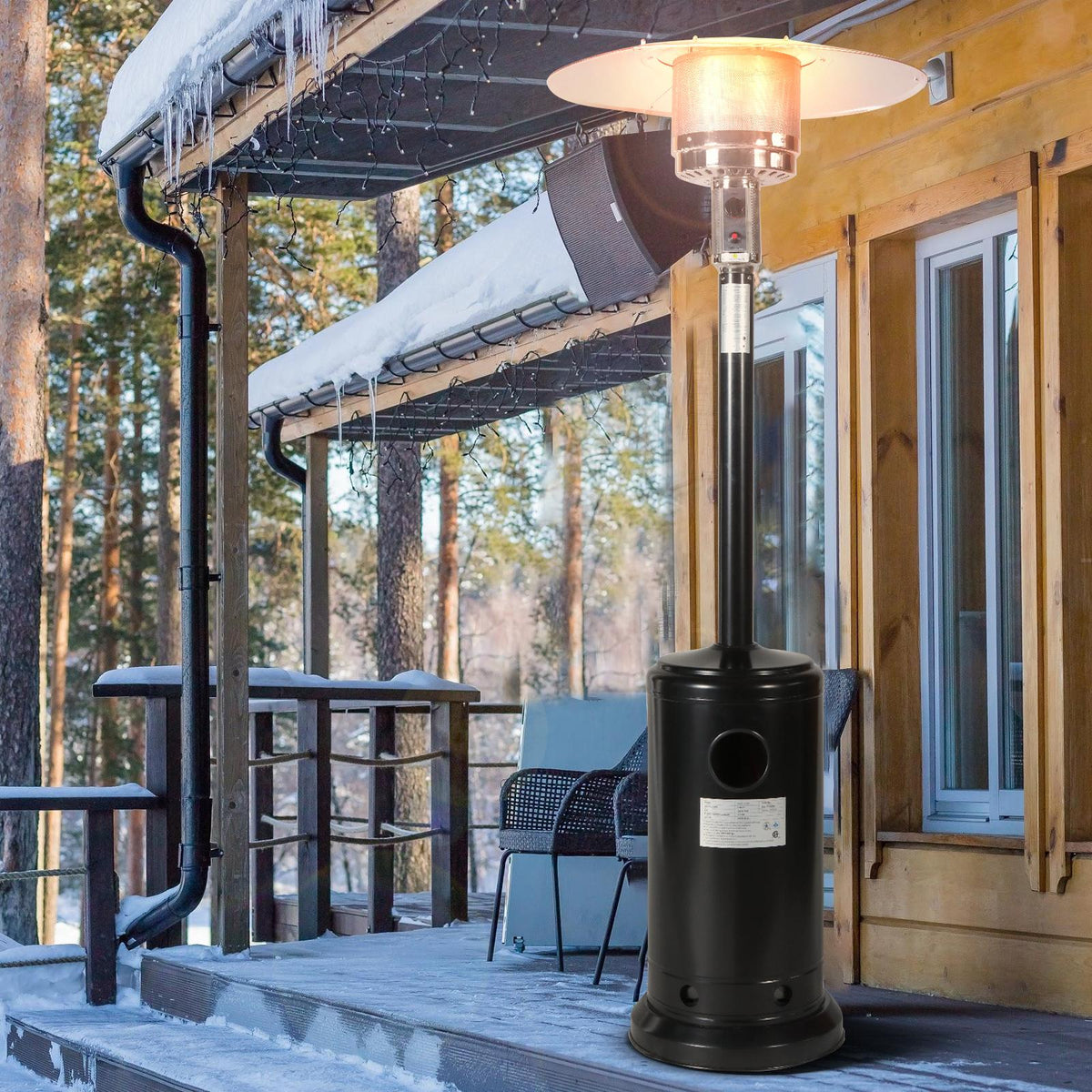 Dcenta 46000BTU Propane Black powder coated Iron Mushroom Outdoor Patio , with Two Smooth-rolling Wheels,with Hose Set,with Black Cover