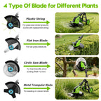 20000 RPM Electric Weed Eater Battery Powered 6000mAh, 12″ Brushless Electric Weed Wacker Cordless Wheeled Edger Trimmer, 4-in-1 Brush Cutter Heavy Duty/String Trimmer/Lawn Mower Edger, 2 Battery Tool