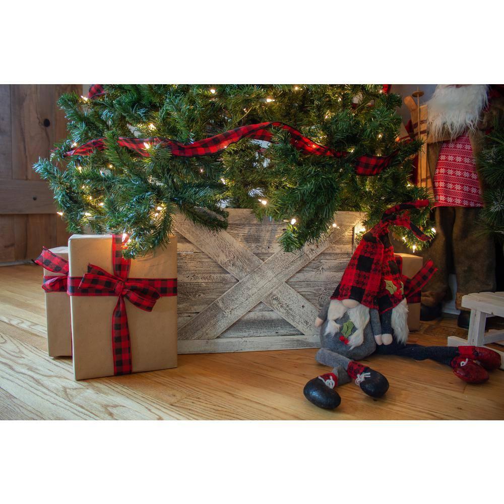 Farmhouse Deluxe 22.5 in. W x 14.5 in. H, 30 in. Dia, White Wash Decorative Christmas Tree Box Collar