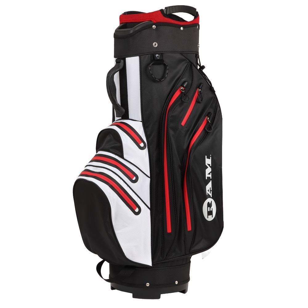 Ram Golf Waterproof Cart Bag - 14 Way Club Dividers Black/White/Red