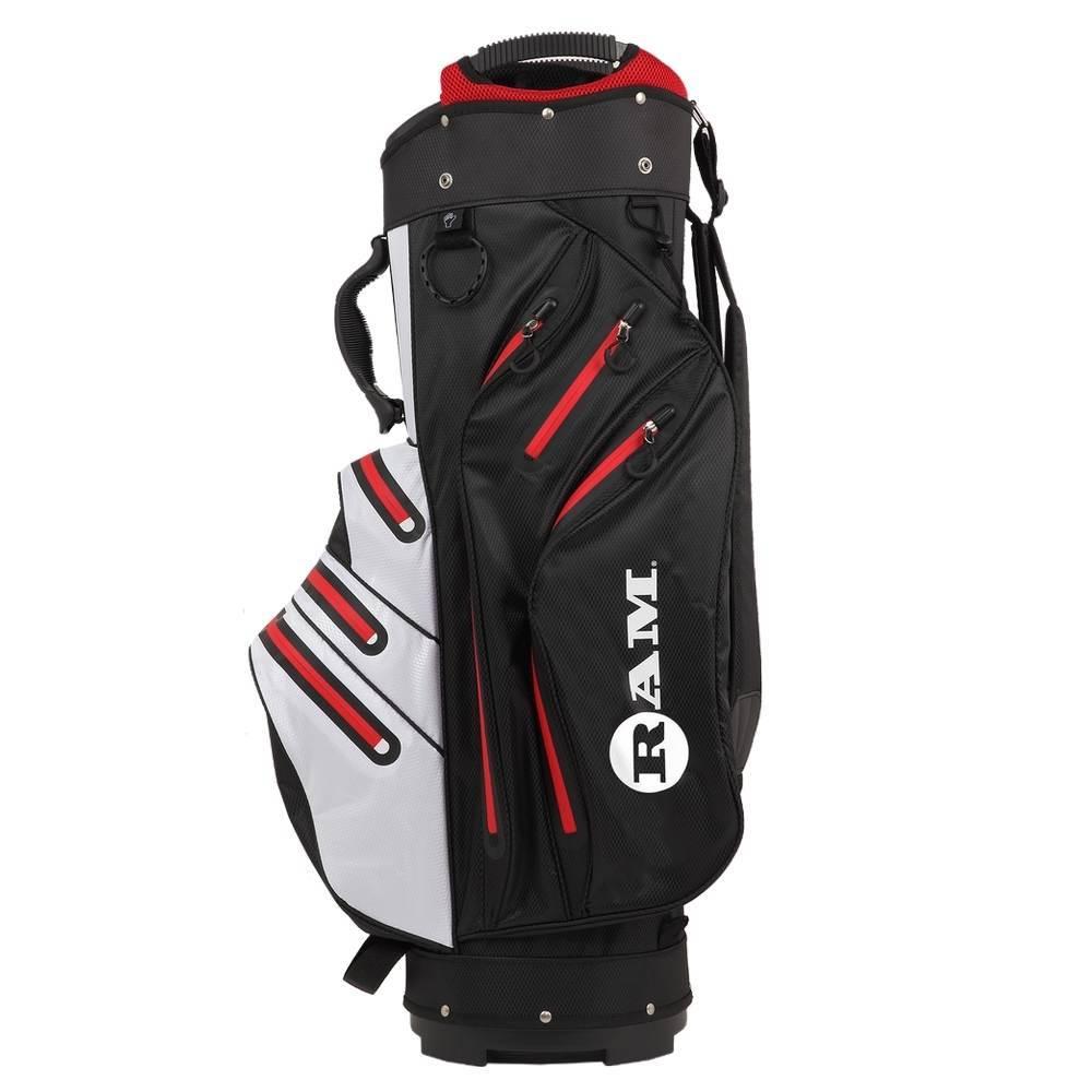 Ram Golf Waterproof Cart Bag - 14 Way Club Dividers Black/White/Red