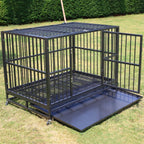 Heavy Duty 36/42/48 inch Dog Crate Strong Folding Metal Pet Kennel Playpen with Three Prevent Escape Lock, LarDogs Cawith Four Wheels, Black Silver