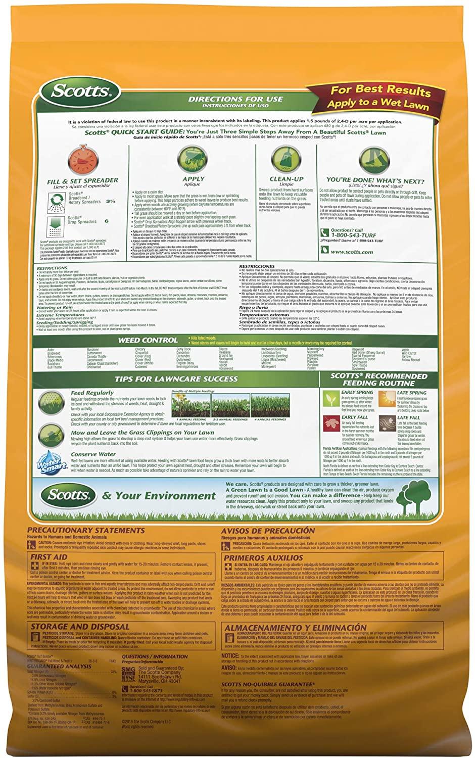 scotts turf builder winterguard fall weed and feed 3: covers up to 15,000 sq ft, fertilizer, 43 lbs., not available in fl