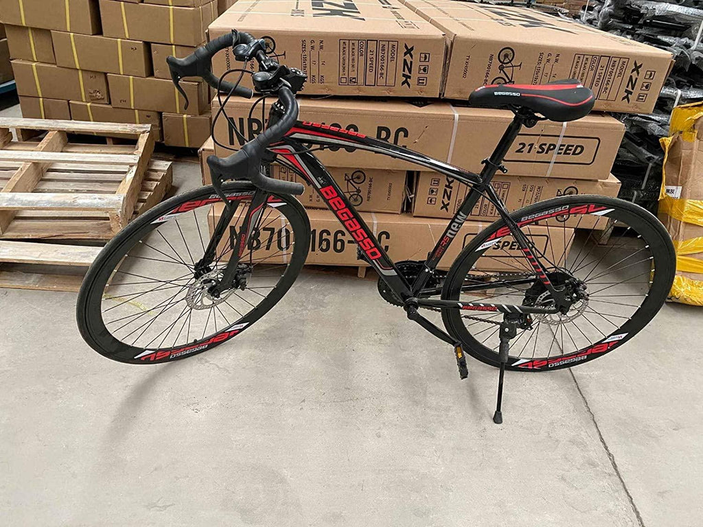 Road Bike Mountain Bicycle, HAIWAI 2021 Road Bike 700c Bicycle Cycling for Mens or Womens with 21 Speed Disc Brakes&amp;Full Suspension - 【US Warehouse Shipment】 (Red)
