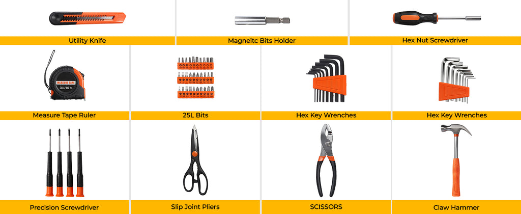 57 Piece Basic Tool Set, Home Repair Hand Tool Kit, General Household Tool Box, Portable Toolbox with StoraCase for Homeowner, DIY, Handyman, Women, Men