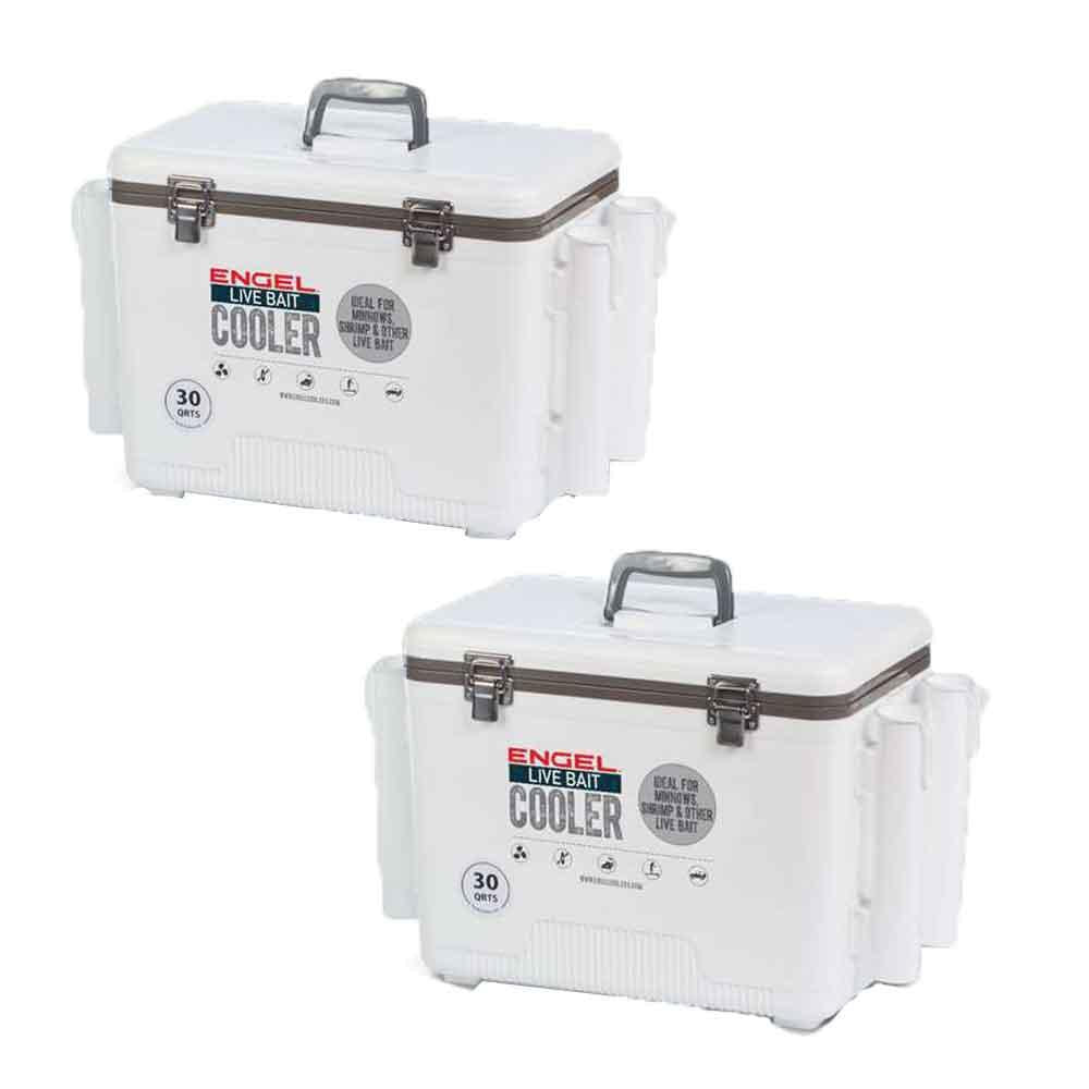 30 qt. Durable Bait Dry Box and Cooler with Rod Holders, White (2-Pack)