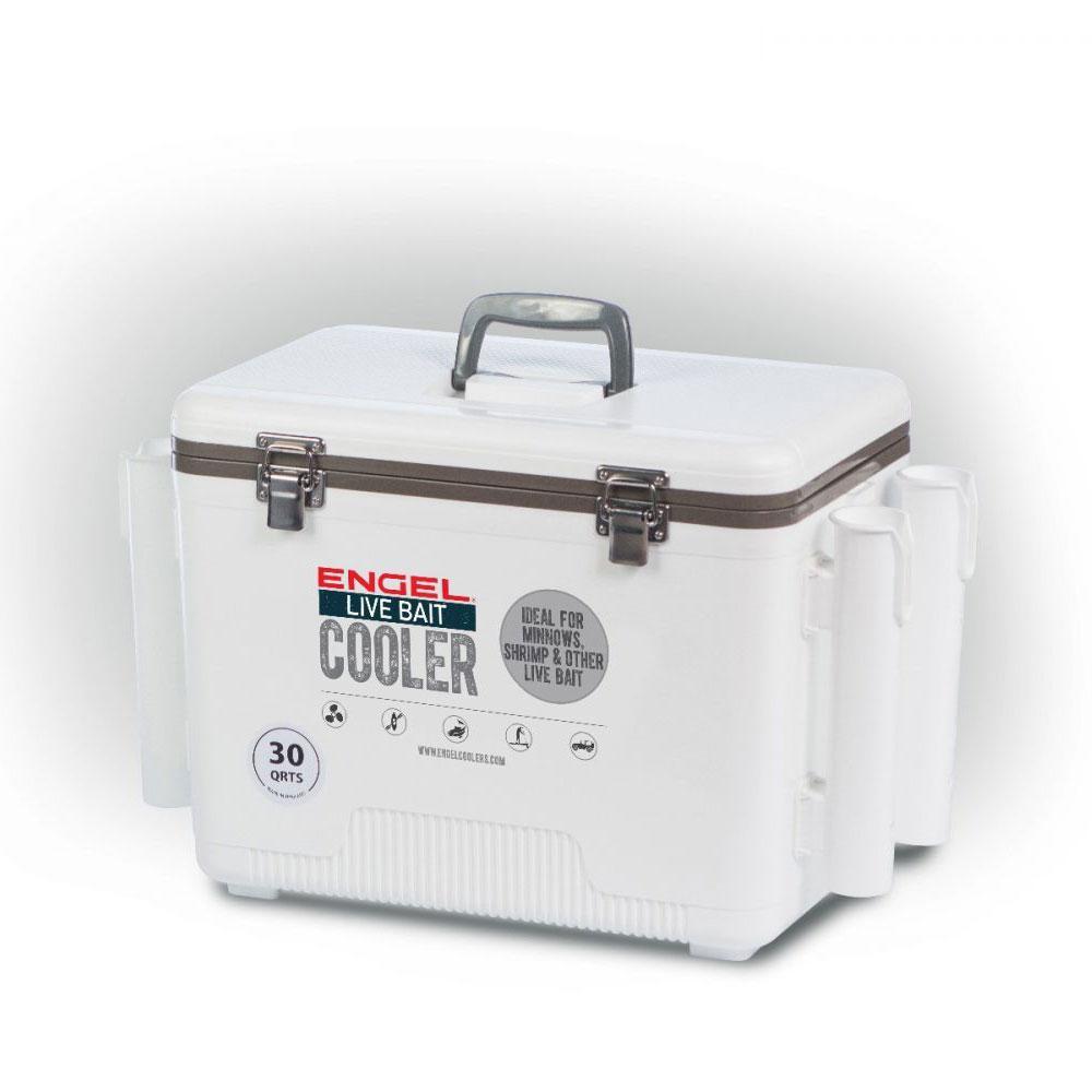 30 qt. Durable Bait Dry Box and Cooler with Rod Holders, White (2-Pack)