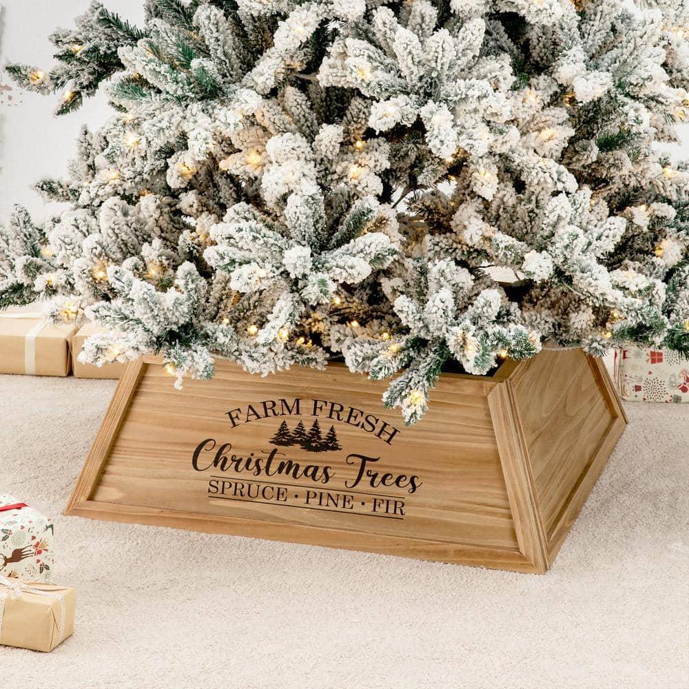 40 in. L Natural Wooden Trapezoid in. Farm Fresh in. Christmas Tree Collar (KD)