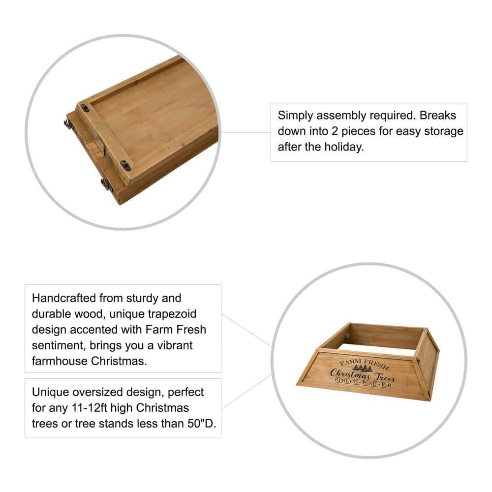 40 in. L Natural Wooden Trapezoid in. Farm Fresh in. Christmas Tree Collar (KD)