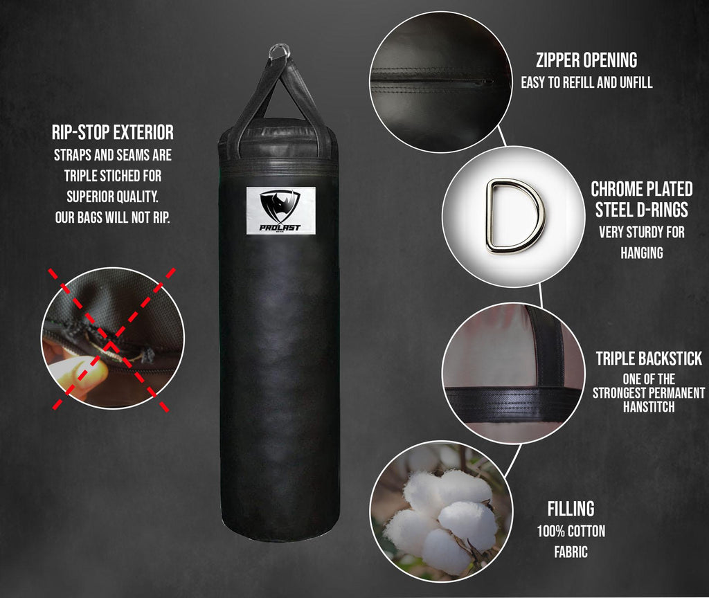 Prolast Heavy Bag for Punching and Kicking- Great for Boxing, MMA, Muay Thai and Kickboxing ( 4ft Black, FILLED with Bottom D-Ring), By Prolast