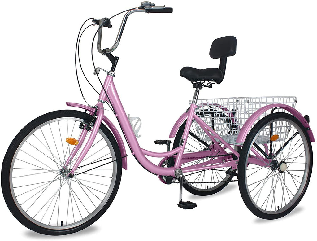 Adult Tricycles, 7 Speed Adult Trikes 20/24/26 inch 3 Wheel Bikes with LarBasket for Recreation, Shopping, Picnics Exercise Men's Women's Cruiser Bike