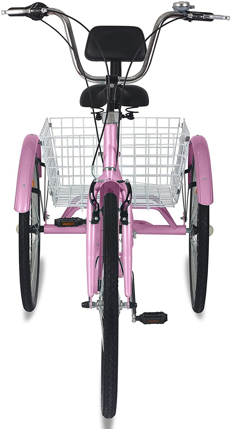 Adult Tricycles, 7 Speed Adult Trikes 20/24/26 inch 3 Wheel Bikes with LarBasket for Recreation, Shopping, Picnics Exercise Men's Women's Cruiser Bike