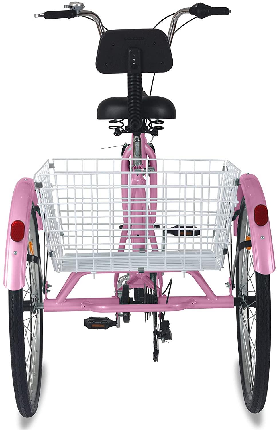 Adult Tricycles, 7 Speed Adult Trikes 20/24/26 inch 3 Wheel Bikes with LarBasket for Recreation, Shopping, Picnics Exercise Men's Women's Cruiser Bike