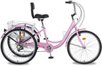 Adult Tricycles, 7 Speed Adult Trikes 20/24/26 inch 3 Wheel Bikes with LarBasket for Recreation, Shopping, Picnics Exercise Men's Women's Cruiser Bike