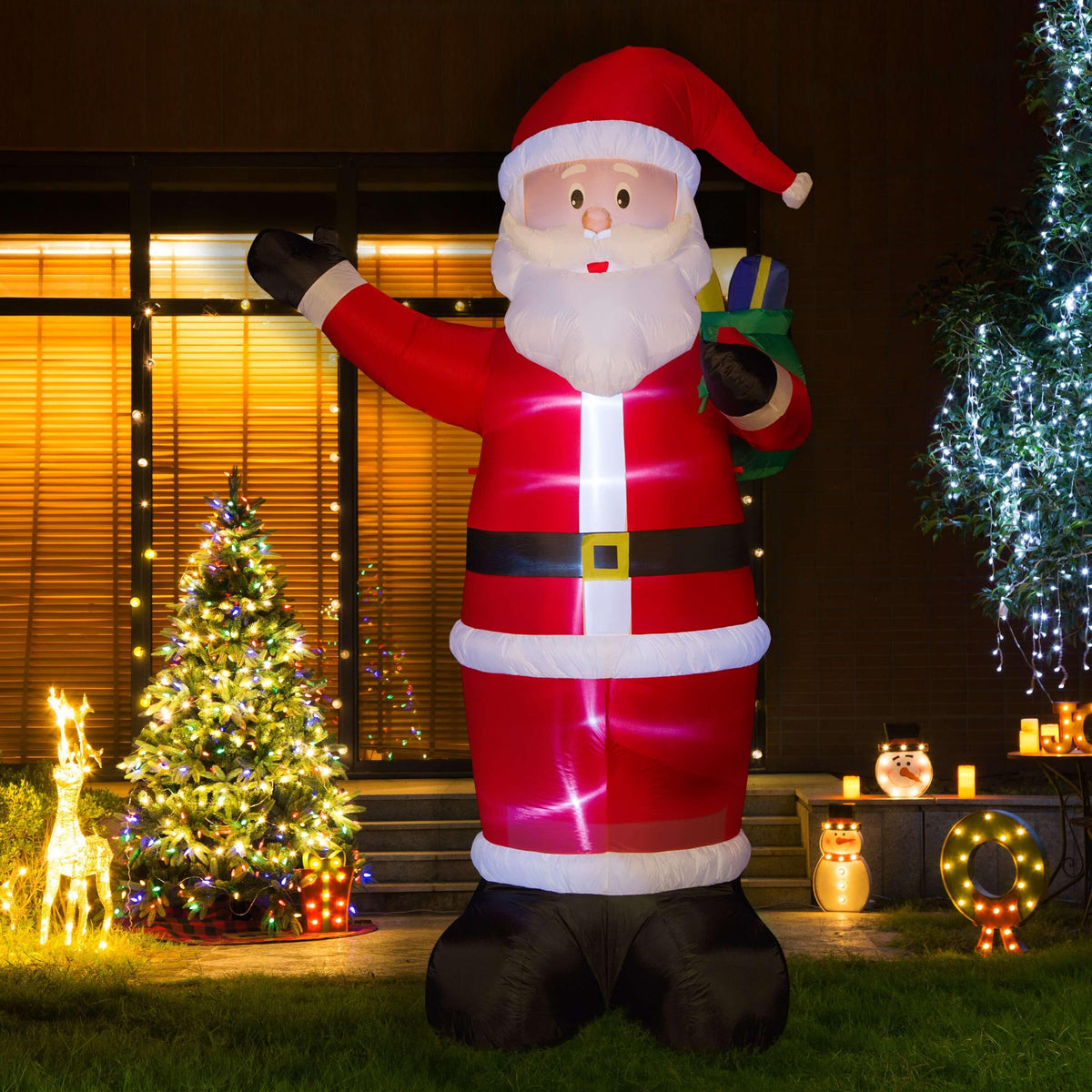Glitzhome 11.81''H Outdoor Winter Christmas Lighted Inflatable Santa Décor