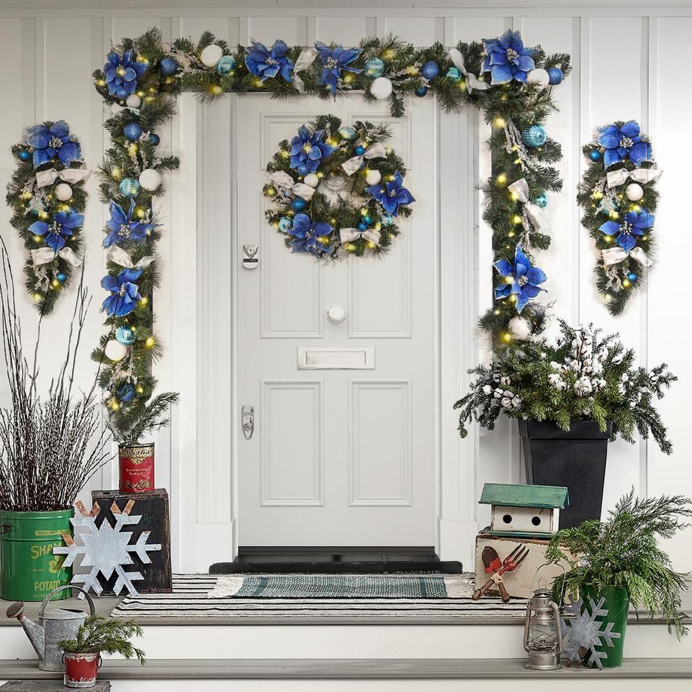 2.3 ft. Artificial Christmas Garland Pre-Lit Teardrop Swag Wreath Garland Hang Ornaments