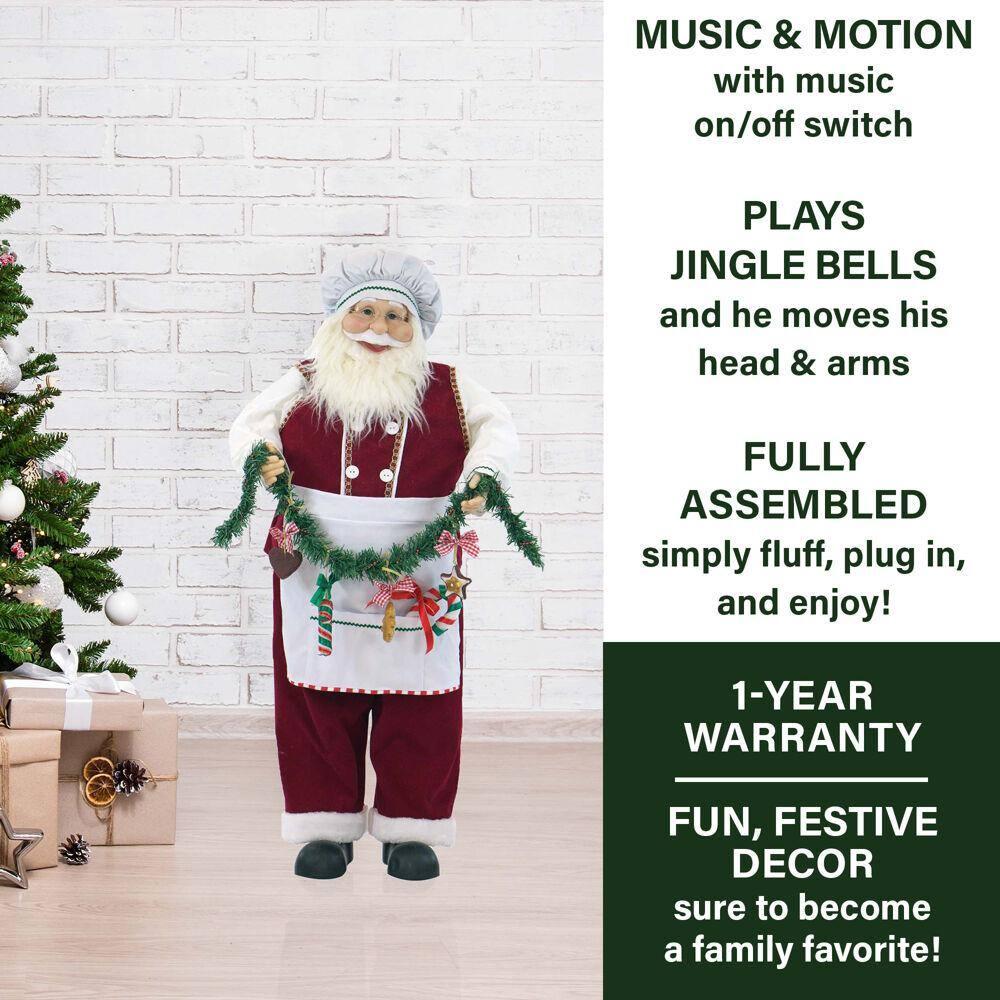 36 in. Chrismtas Dancing Baking Santa with Apron and Christmas Cookie Garland