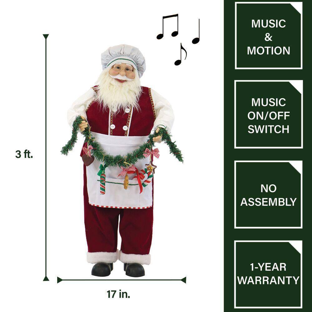 36 in. Chrismtas Dancing Baking Santa with Apron and Christmas Cookie Garland