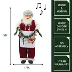 36 in. Chrismtas Dancing Baking Santa with Apron and Christmas Cookie Garland