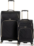 Women's Chelsea Luggage Chevron Softside 8-Wheel Spinner Expandable Suitcase Collection, Black, 2-Piece Set (20"/28")