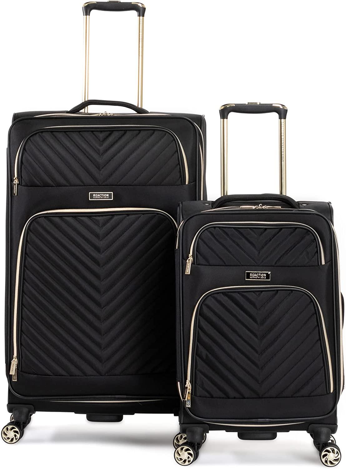Women's Chelsea Luggage Chevron Softside 8-Wheel Spinner Expandable Suitcase Collection, Black, 2-Piece Set (20"/28")