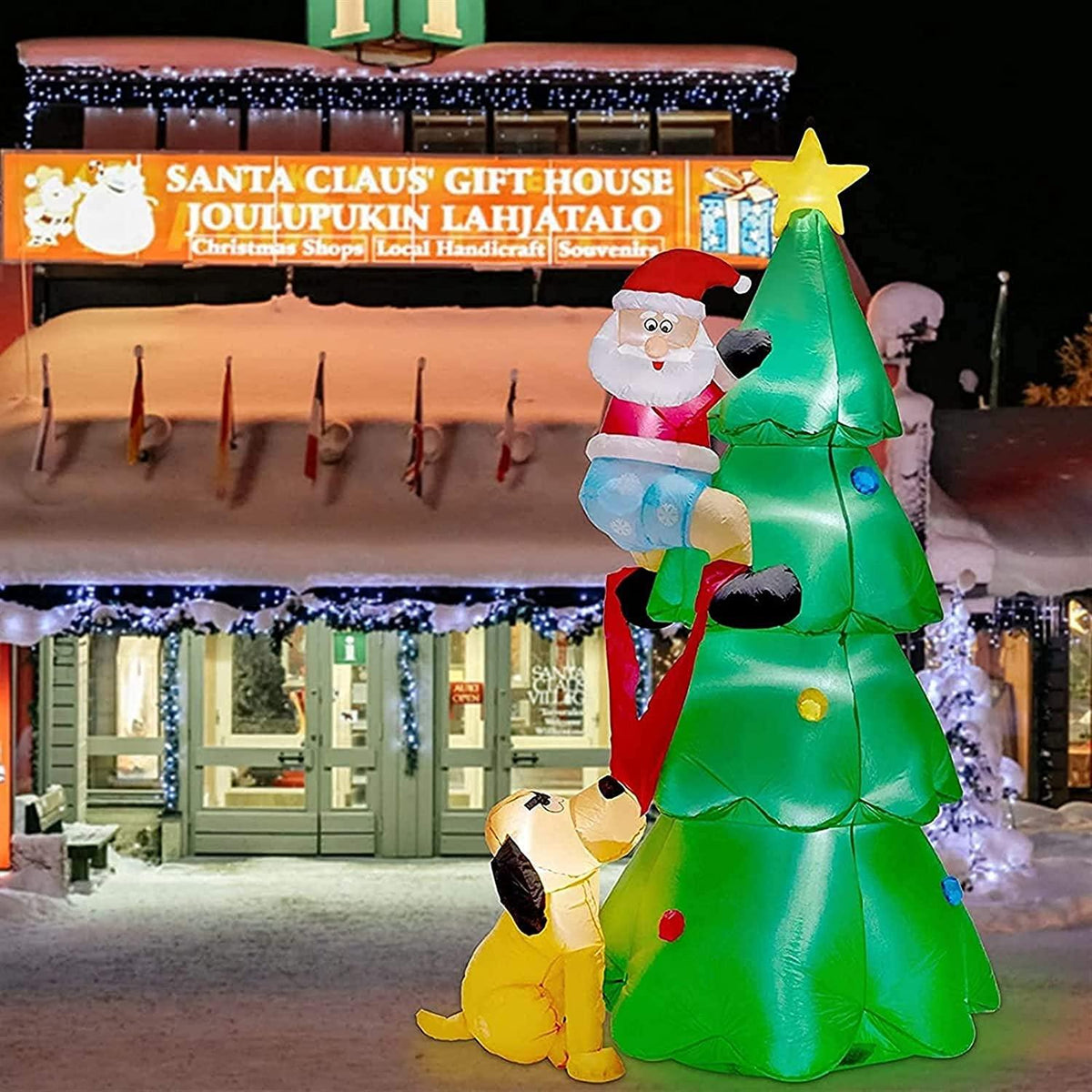 LUYIYI 6 Feet Inflatable Christmas Tree Funny Christmas Tree Blowing Santa's Dog Garden Holiday Decorations Outdoor Christmas Decorations with LED Lights-Green