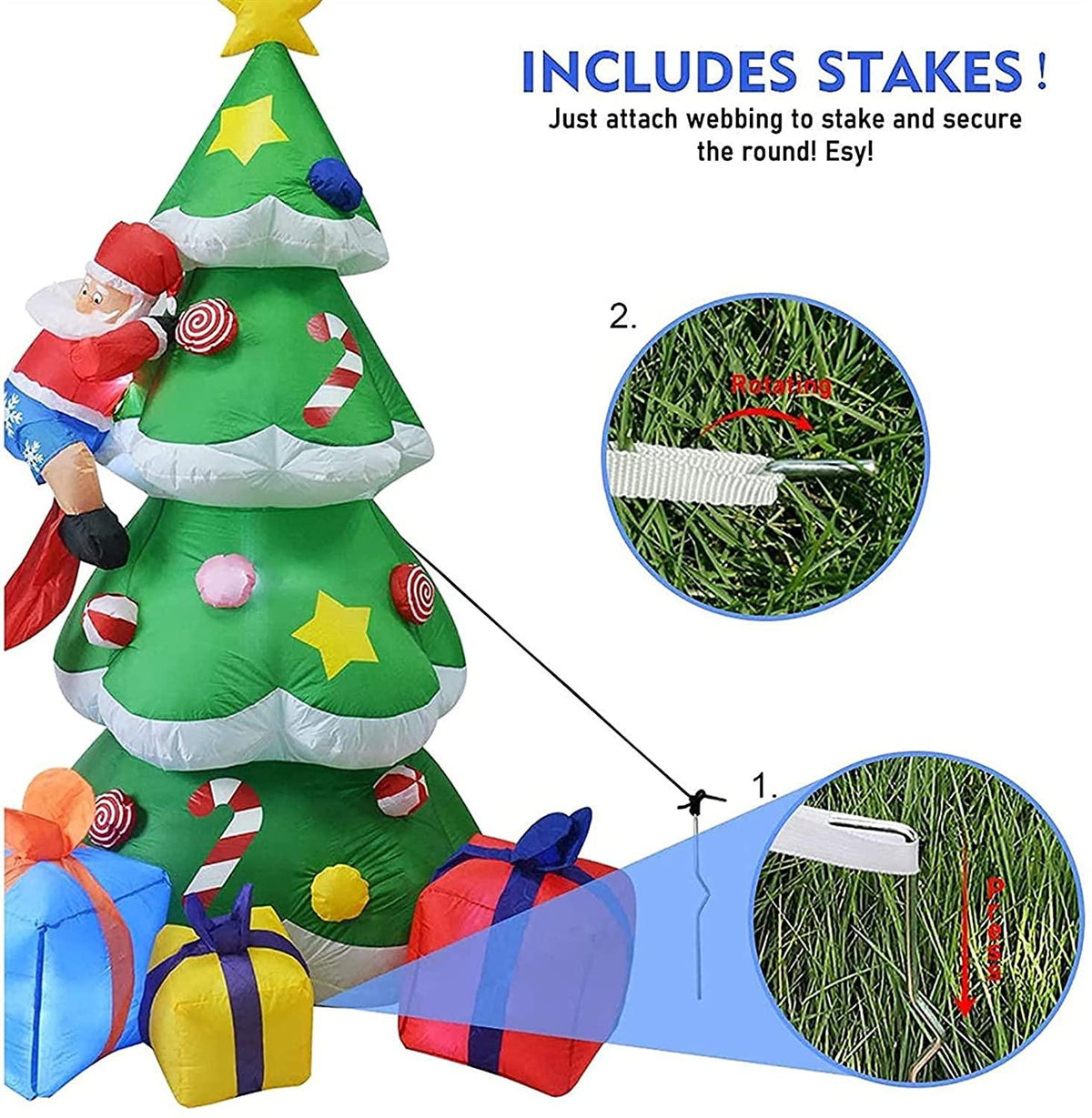 LUYIYI 6 Feet Inflatable Christmas Tree Funny Christmas Tree Blowing Santa's Dog Garden Holiday Decorations Outdoor Christmas Decorations with LED Lights-Green