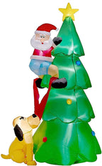 LUYIYI 6 Feet Inflatable Christmas Tree Funny Christmas Tree Blowing Santa's Dog Garden Holiday Decorations Outdoor Christmas Decorations with LED Lights-Green
