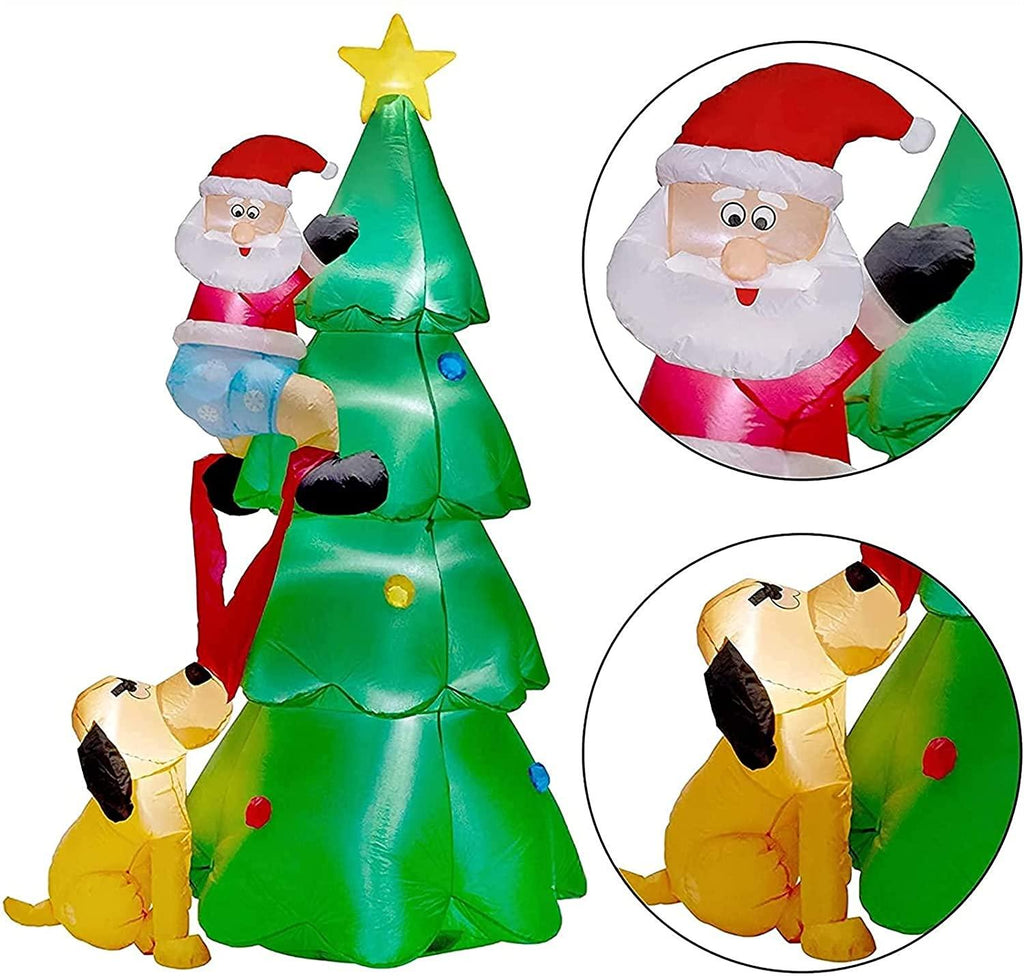 LUYIYI 6 Feet Inflatable Christmas Tree Funny Christmas Tree Blowing Santa's Dog Garden Holiday Decorations Outdoor Christmas Decorations with LED Lights-Green