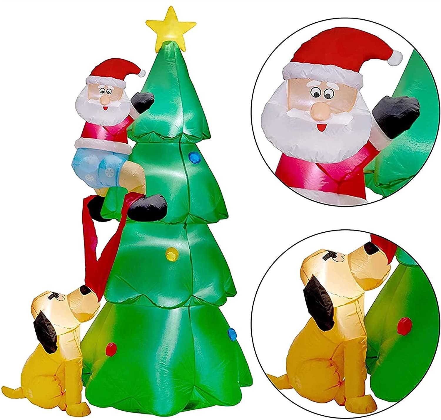 LUYIYI 6 Feet Inflatable Christmas Tree Funny Christmas Tree Blowing Santa's Dog Garden Holiday Decorations Outdoor Christmas Decorations with LED Lights-Green