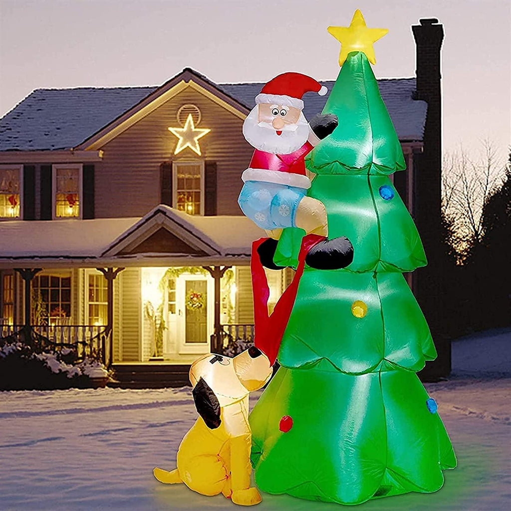 LUYIYI 6 Feet Inflatable Christmas Tree Funny Christmas Tree Blowing Santa's Dog Garden Holiday Decorations Outdoor Christmas Decorations with LED Lights-Green