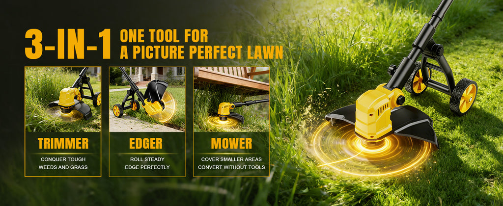 Cordless String Trimmer &amp; Lawn Edger for Dewalt 20V Battery (NO Battery), 14" Electric Weed Eater and Edger Battery Powered, 3 in 1 Lawn Tool Wheeled with 8 Pcs Grass Cutter Spool Line for Yard Garden