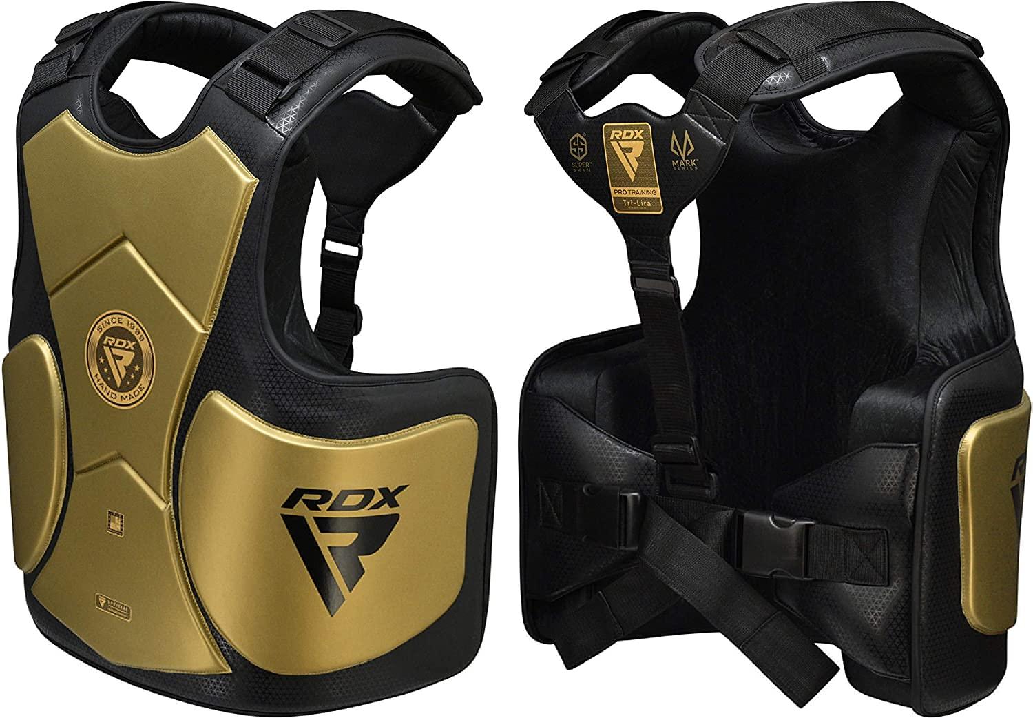 RDX Chest Guard MMA Training, Maya Hide Leather MARK Pro TRI-LIRA Padded Adjustable Body Protector