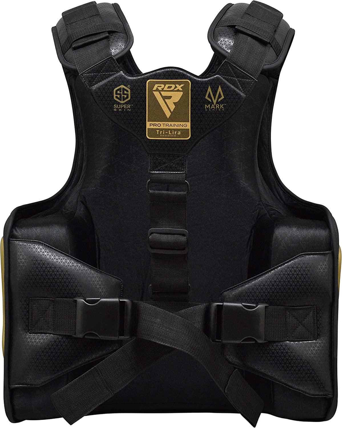 RDX Chest Guard MMA Training, Maya Hide Leather MARK Pro TRI-LIRA Padded Adjustable Body Protector