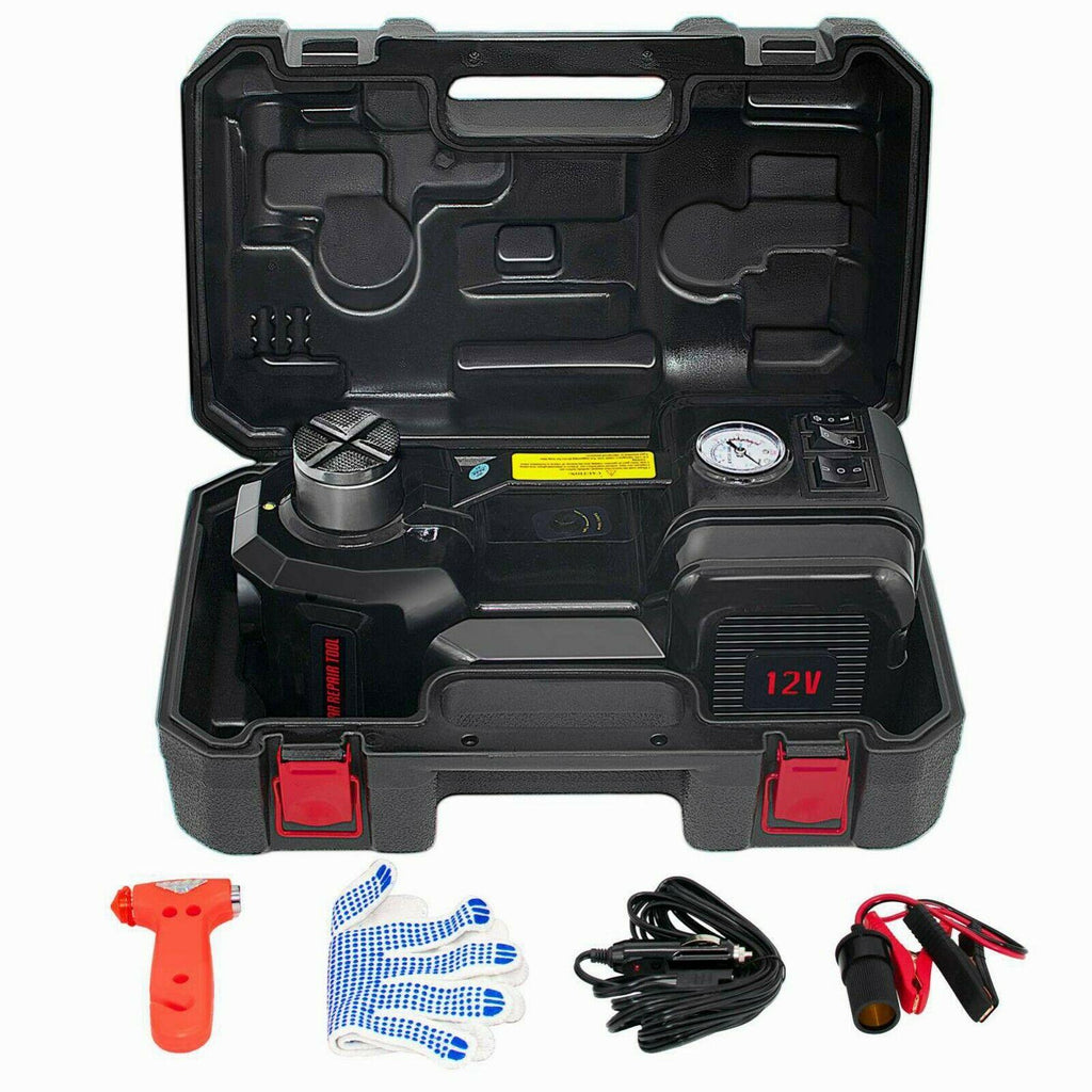 Electric Hydraulic Floor Jack 5 Ton DC 12V Car Jack Lift Tire Inflator Pump Tool