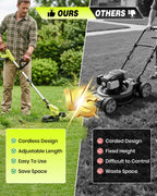 Cordless Weed Wacker,3-in-1 Weed Cutter with Auto Line Feed, 12-in Cordless Lawn Mower Grass Trimmer&amp;Edger Lawn&amp;Mower Tool with 2 Batteries for Yard, Garden,Wireless Weed Eater with 2 Lines