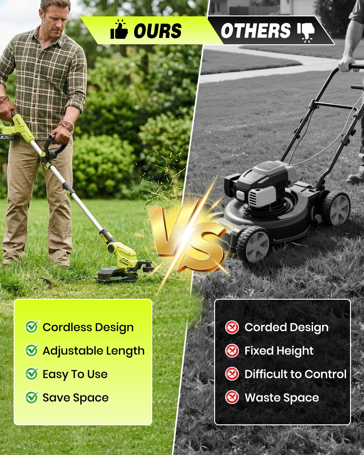 Cordless Weed Wacker,3-in-1 Weed Cutter with Auto Line Feed, 12-in Cordless Lawn Mower Grass Trimmer&amp;Edger Lawn&amp;Mower Tool with 2 Batteries for Yard, Garden,Wireless Weed Eater with 2 Lines