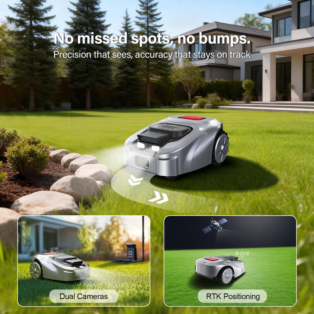 GS Robot Lawn Mower, Perimeter Wire RTK+ AI Vision Robotic Lawnmower for 0.25 Arce, Zero-EdCutting, Automated Mapping, APP Control, 3D Obstacle Avoidance, 60% Slope