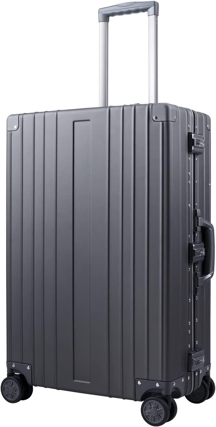 Aluminum Luggage Carry On Spinner Hard Shell Suitcase Lightweight Metal Suitcases (Grey, 24 inch)