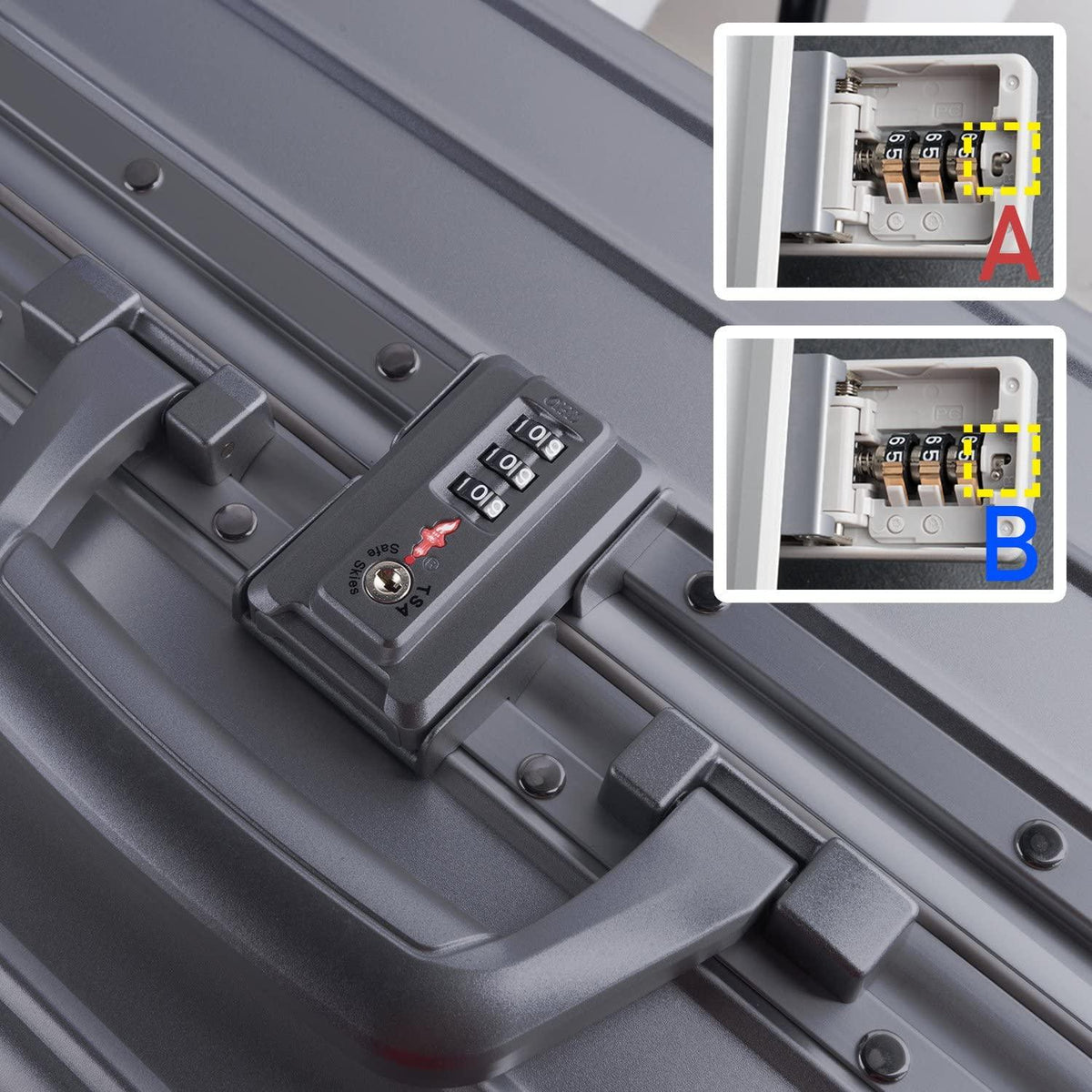 Aluminum Luggage Carry On Spinner Hard Shell Suitcase Lightweight Metal Suitcases (Grey, 24 inch)