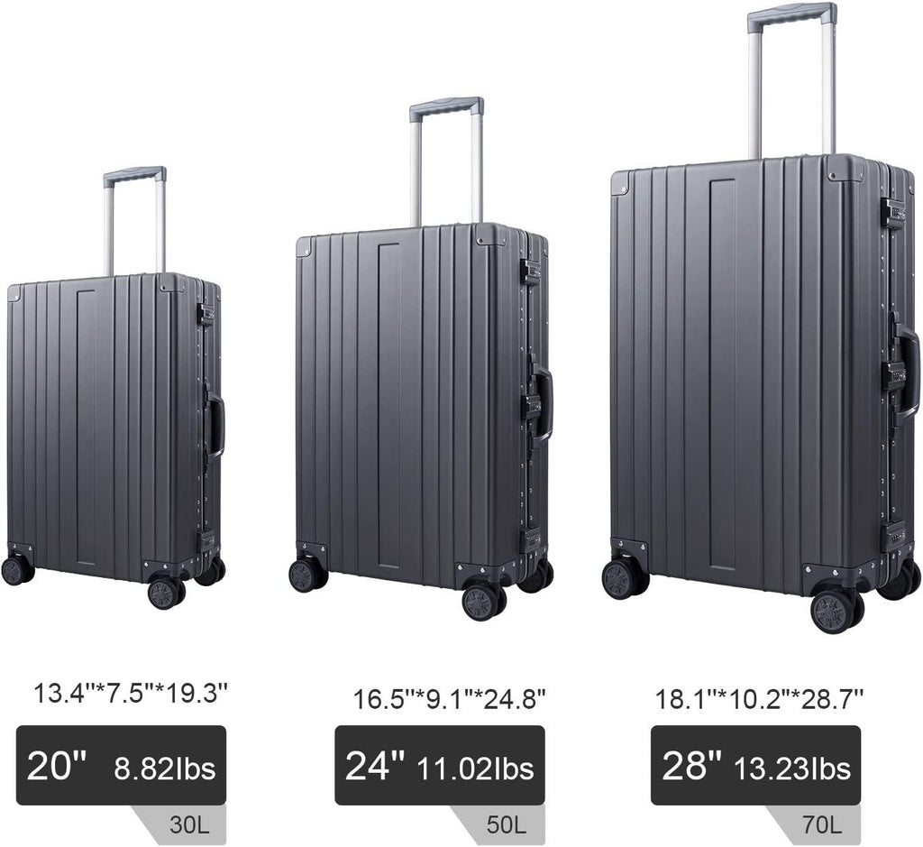 Aluminum Luggage Carry On Spinner Hard Shell Suitcase Lightweight Metal Suitcases (Grey, 24 inch)