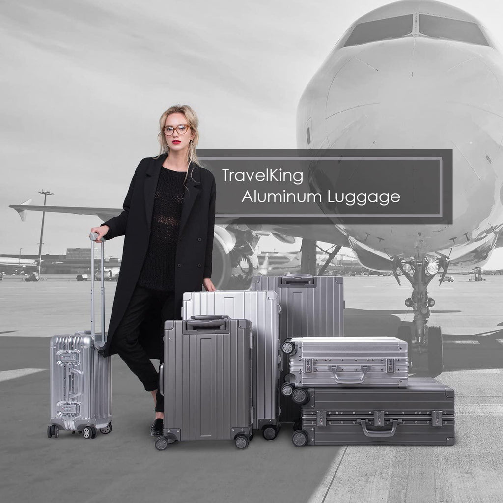Aluminum Luggage Carry On Spinner Hard Shell Suitcase Lightweight Metal Suitcases (Grey, 24 inch)