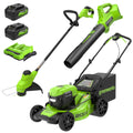 48V (24V x 2) 20" Brushless Cordless Lawn Mower + 12" String Trimmer + 320 CFM Leaf Blower Combo Kit with (2) 4.0Ah Batteries &amp; Dual Port Fast Charger