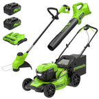 48V (24V x 2) 20" Brushless Cordless Lawn Mower + 12" String Trimmer + 320 CFM Leaf Blower Combo Kit with (2) 4.0Ah Batteries &amp; Dual Port Fast Charger