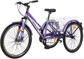 Mountain Tricycle for Adults, 3 Wheeled 7-Speed Mountain Tricycle for Women Men, 24/26 Inch Adults Trikes Cruiser Bike with LarBasket