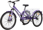 Mountain Tricycle for Adults, 3 Wheeled 7-Speed Mountain Tricycle for Women Men, 24/26 Inch Adults Trikes Cruiser Bike with LarBasket