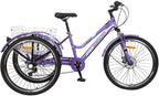 Mountain Tricycle for Adults, 3 Wheeled 7-Speed Mountain Tricycle for Women Men, 24/26 Inch Adults Trikes Cruiser Bike with LarBasket