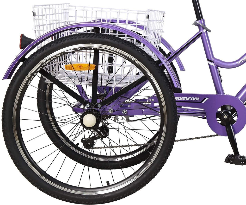 Mountain Tricycle for Adults, 3 Wheeled 7-Speed Mountain Tricycle for Women Men, 24/26 Inch Adults Trikes Cruiser Bike with LarBasket