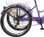 Mountain Tricycle for Adults, 3 Wheeled 7-Speed Mountain Tricycle for Women Men, 24/26 Inch Adults Trikes Cruiser Bike with LarBasket