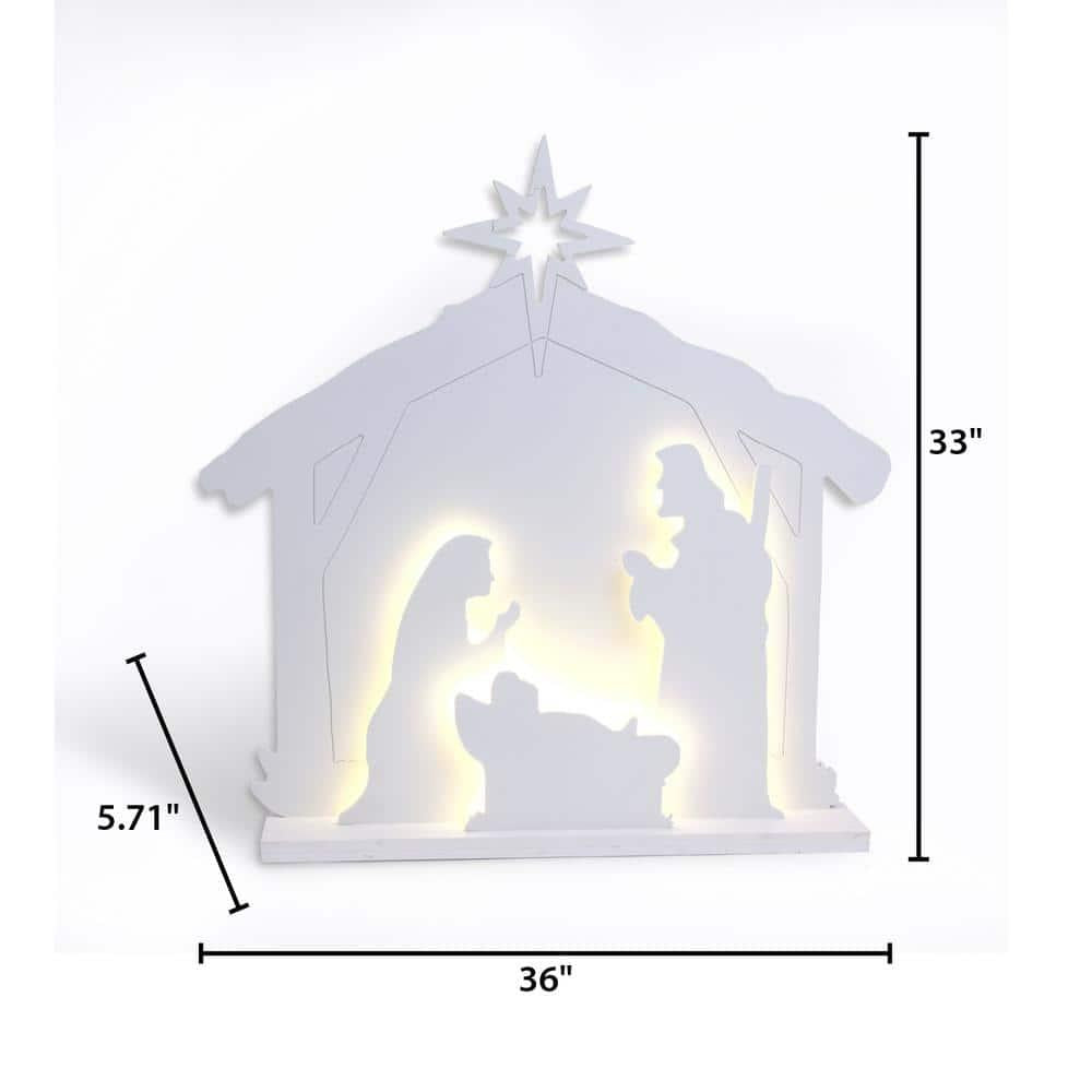 33 in. H Electric Manger Scene Silhouette Light with 59 Warm White LED Lights, Outdoor Adaptor